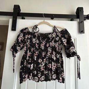 Off-shoulder Black Blouse with Florals- Aeropostale XS